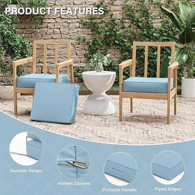 Patio Chair Cushions 18.5 X 16 X 4 Inch Waterproof Outdoor Seat Cushions for Patio Furniture, Outdoor Sofa Couch Pads with Ties & Handle, Set of 2, Light Blue by GreenHaven Gardens