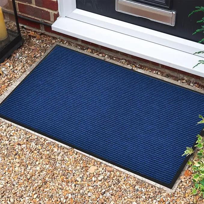 Heavy Duty Entrance Mats, Indoor and Outdoor Durable Rubber Door Mat, Easy Clean Waterproof Anti-Slip Doormat, Low Profile Floor Front Doormat Rugs for Entryway, Patio, Garage 60" x 35" Blue by GreenHaven Gardens