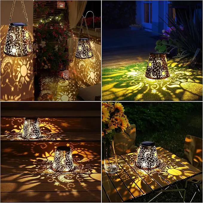 Toodour Solar Lantern Outdoor, Upgrade Hanging Solar Lights Garden Decor, Waterproof Hollow Out Retro Metal Sun & Moon Decorative Lights for Patio, Balcony, Yard, Walkway by GreenHaven Gardens