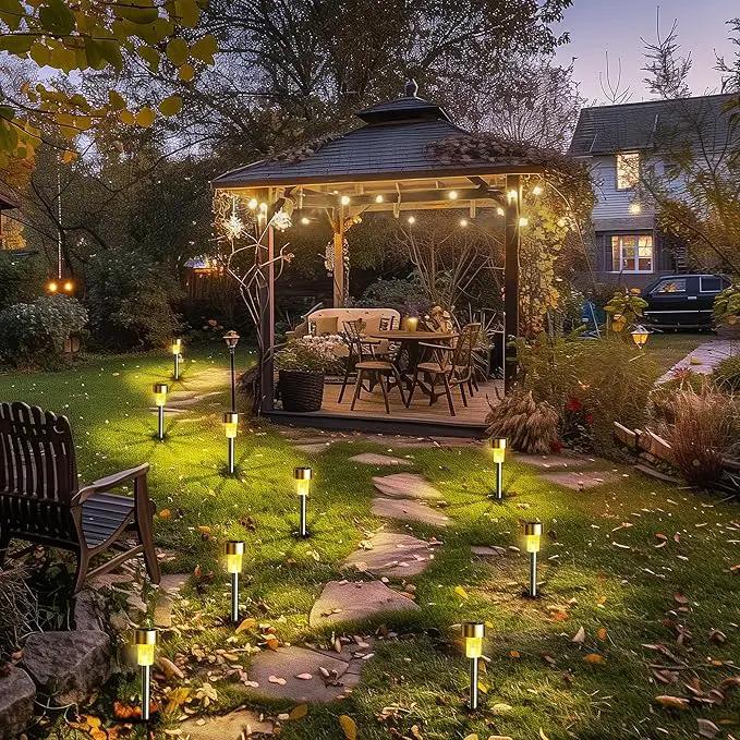 GIGALUMI Solar Pathway Lights 12 Pack, Stainless Steel IP44 Waterproof Auto On/Off Outdoor LED Solar Landscape Lights for Garden, Yard, Patio, Path and Walkway. (Warm White) by GreenHaven Gardens