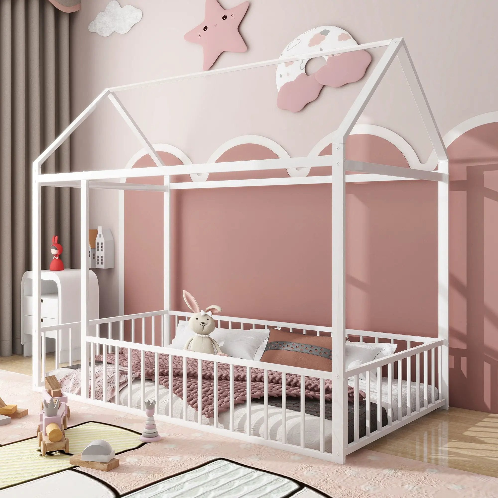 Metal Bed House Bed Frame With Fence by Unique Piece Furniture