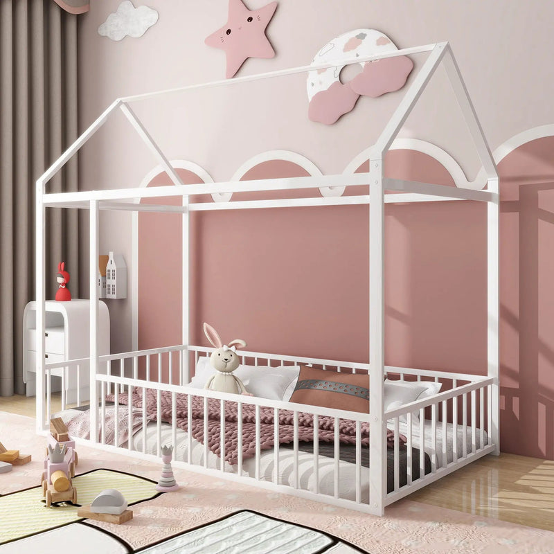 Metal Bed House Bed Frame With Fence by Unique Piece Furniture