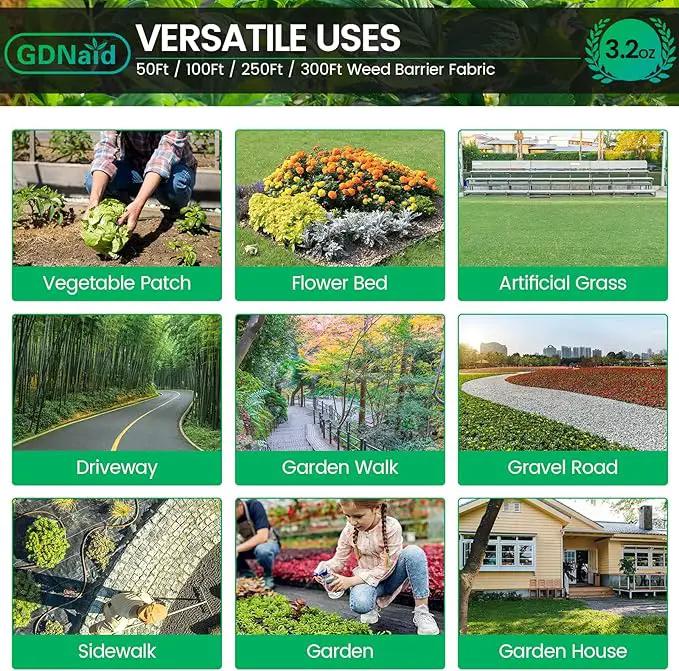 3ftx100ft Weed Barrier Landscape Fabric Heavy Duty, 3.2oz Weed Barrier Fabric, Easy Setup Woven Garden Landscaping Fabric by GreenHaven Gardens