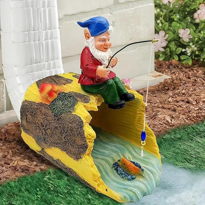 Gnome Fishing 3" x 4" Gutter Downspout Splash Block Decor, Outdoor Garden Animal Statue & Sculpture, Weather-Resistant Gutter Diverter Rain, Decorative Gutter Extension Downspout Ornament by GreenHaven Gardens