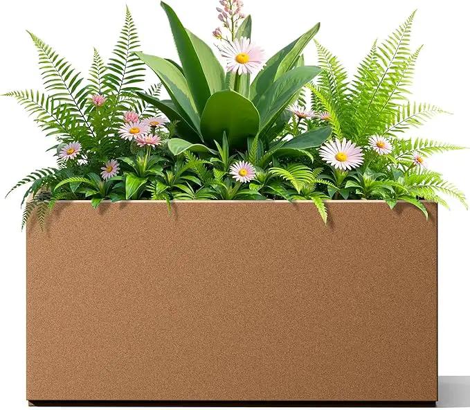 FENCY Metal Rectangular Planter Box, Large Planters for Outdoor Plants, Tall Planters for Outdoor Plants with Drainage Holes (32" L x 10" W x 16.3" H,Brown) by GreenHaven Gardens