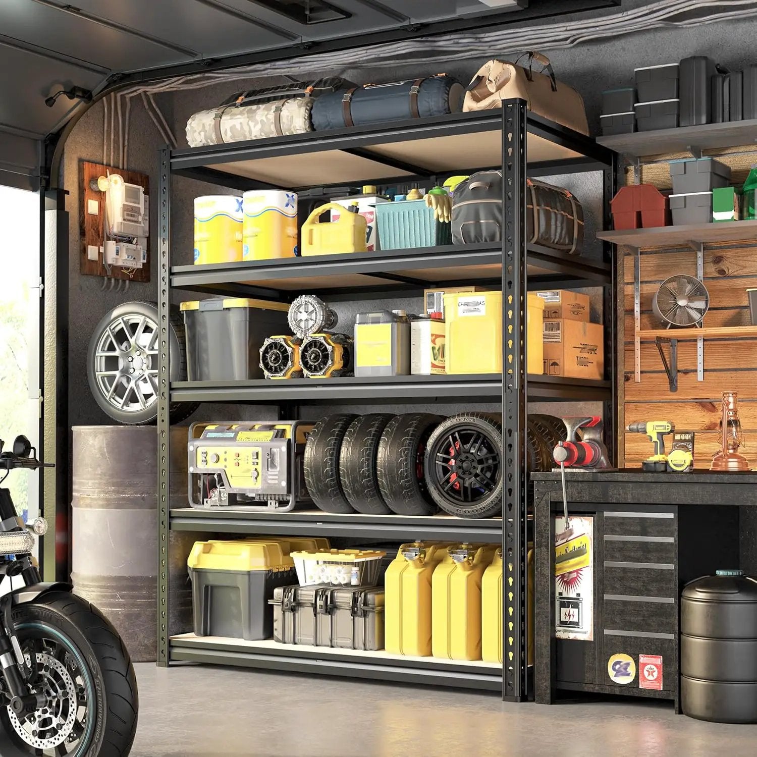 72" H Garage Shelving, 5 Tier Storage Shelves Load 2500 lbs, Adjustable Garage Shelves, Metal Shelving Unit for Warehouse, Basement, Pantry, 40" Wx 16" D x 72" H, Black by GreenHaven Gardens
