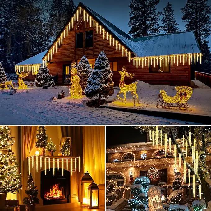 Christmas Icicle Lights Outdoor, 10ft Meteor Shower Lights with 10 Large Tube 240 LED Dropping Lights Effect, Falling Crystal Christmas Decorations for House Eave Roofline, Warm White by GreenHaven Gardens