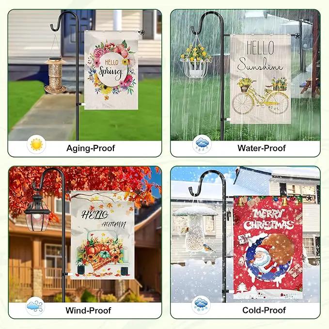 XDW-GIFTS Upgraded Garden Flag Holder Stand with Shepherd Hook for 28'' x 40'' Flags 60 in Heavy Duty Yard Flag Post Stake with 2 Spring Stoppers and 1 Clip for Outside (Without Solar Lights & Flag) by GreenHaven Gardens