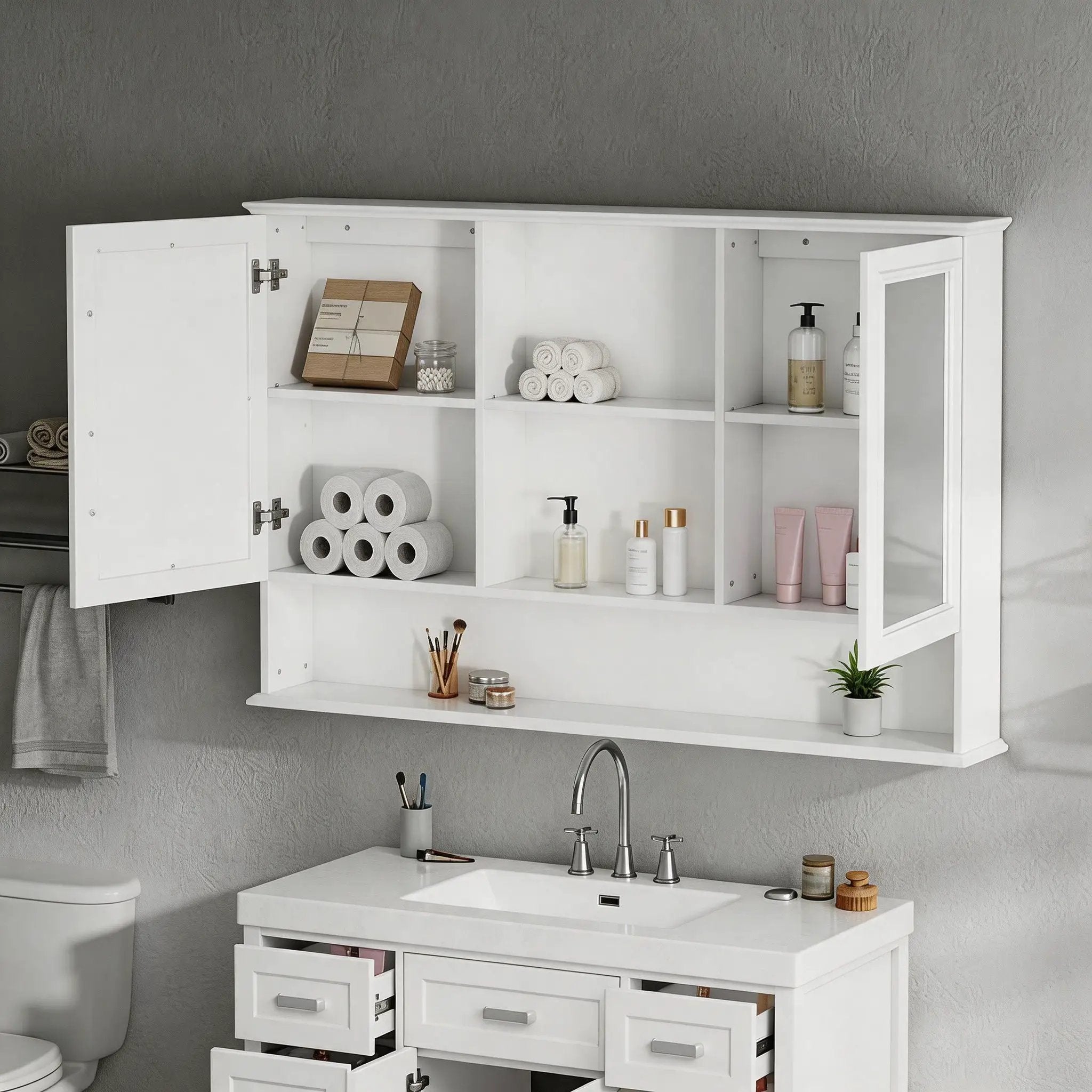 Wall Mounted Bathroom Medicine Cabinet With Double Mirrored Doors by HouseOfZazla