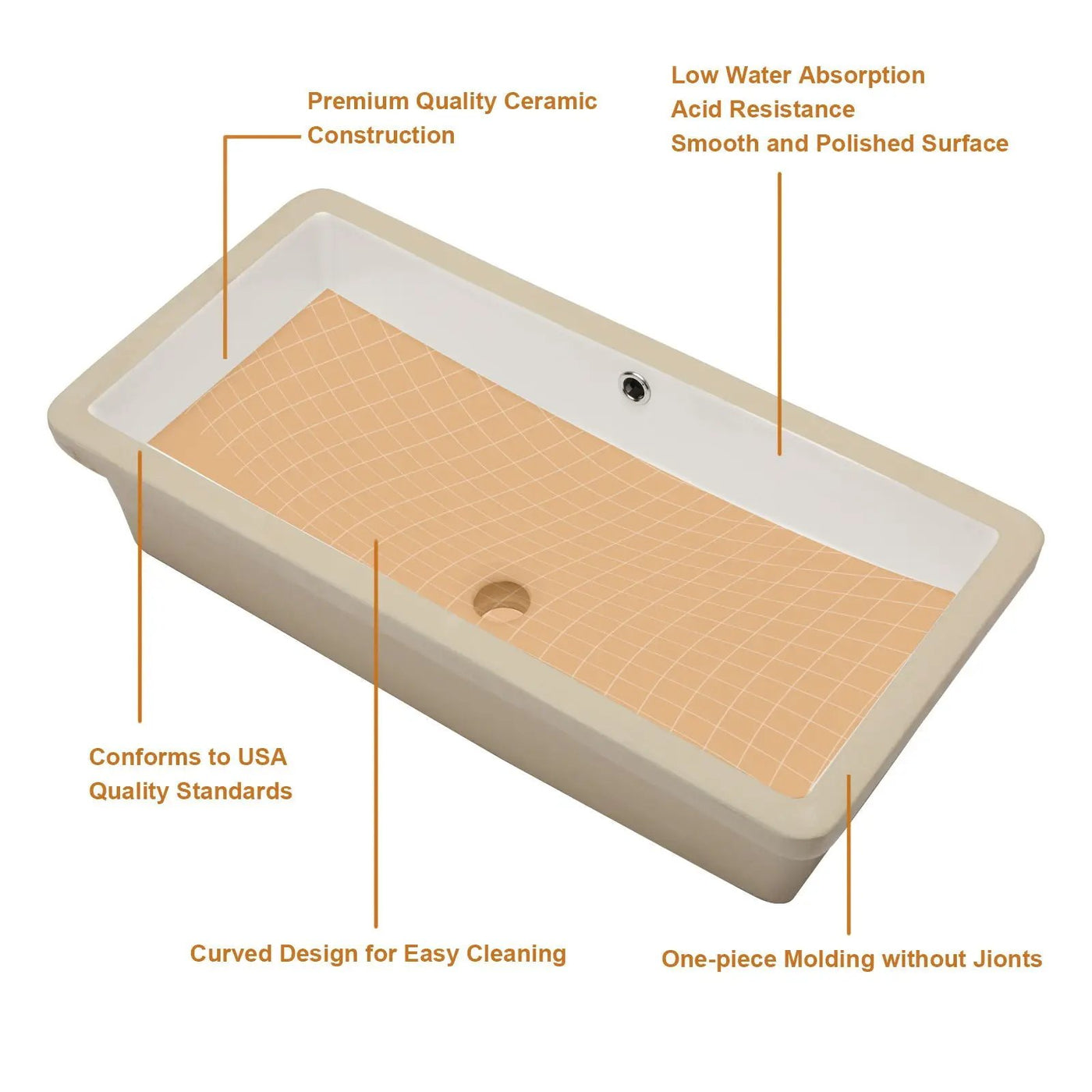 Modern Rectangular Undermount Bathroom Sink With Overflow Ceramic by HouseOfZazla