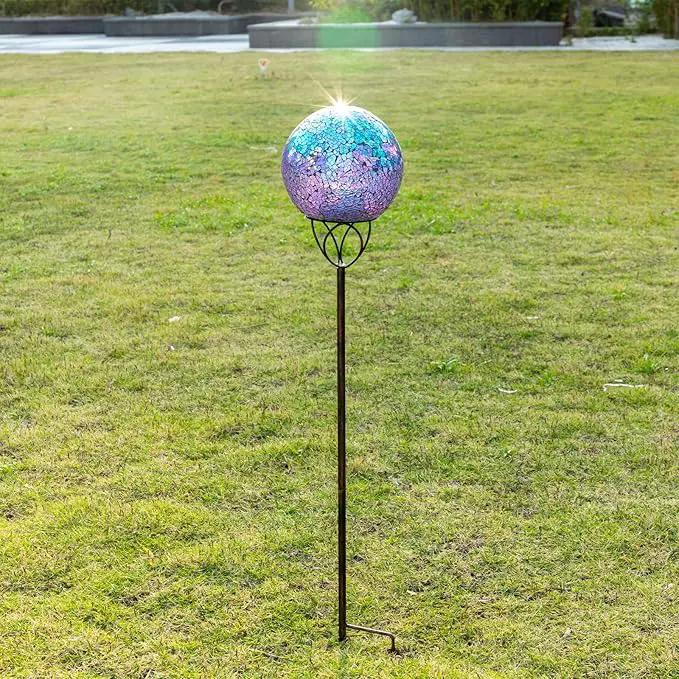 VCUTEKA Solar Lights Outdoor Garden Decor Mosaic Solar Garden Lights Waterproof Glass Ball LED Pathway Stake Light for Landscape Lawn Patio Yard Decoration Purple 6 inch by GreenHaven Gardens