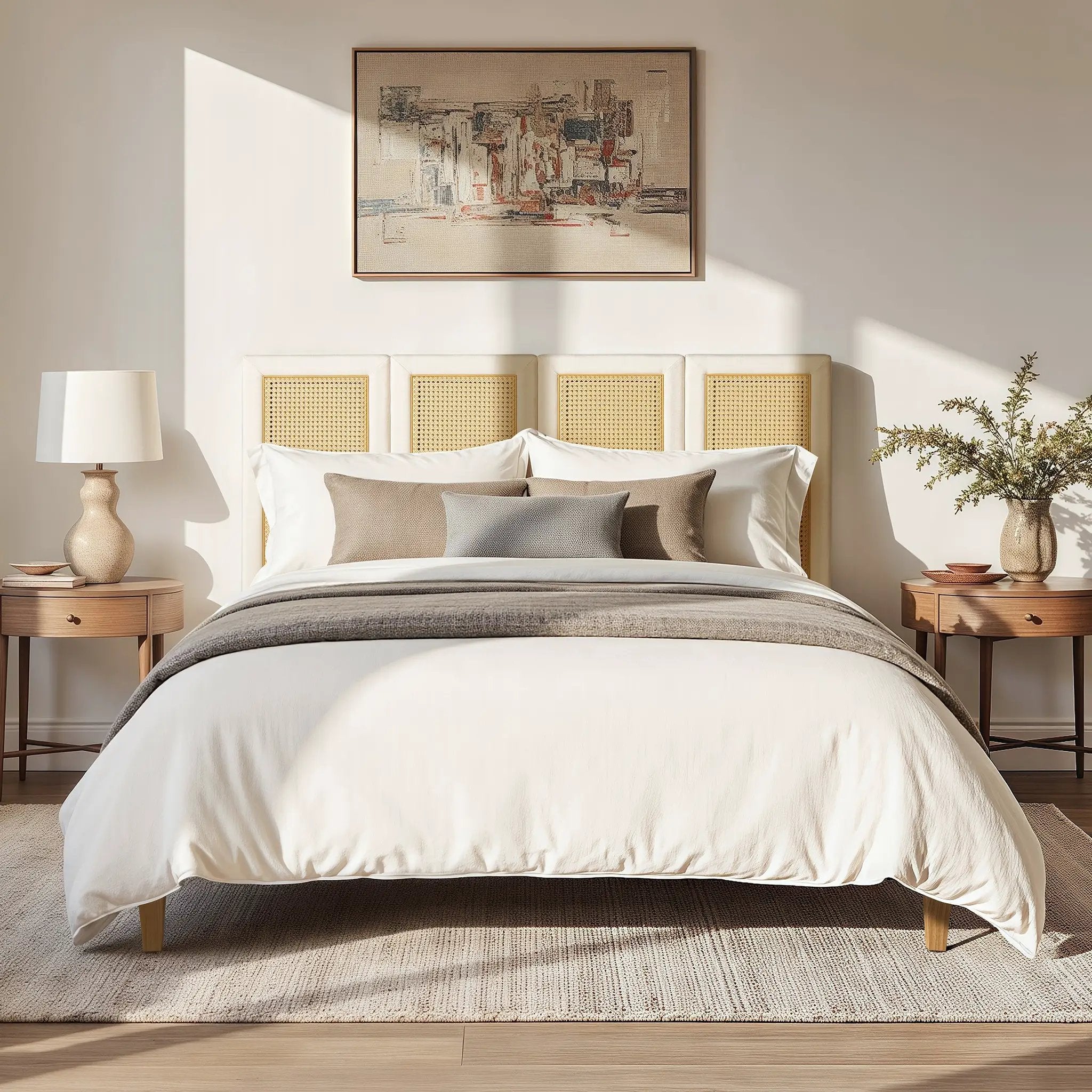 Toscana Queen Upholstered Cane Back Platform Bed by HouseOfZazla