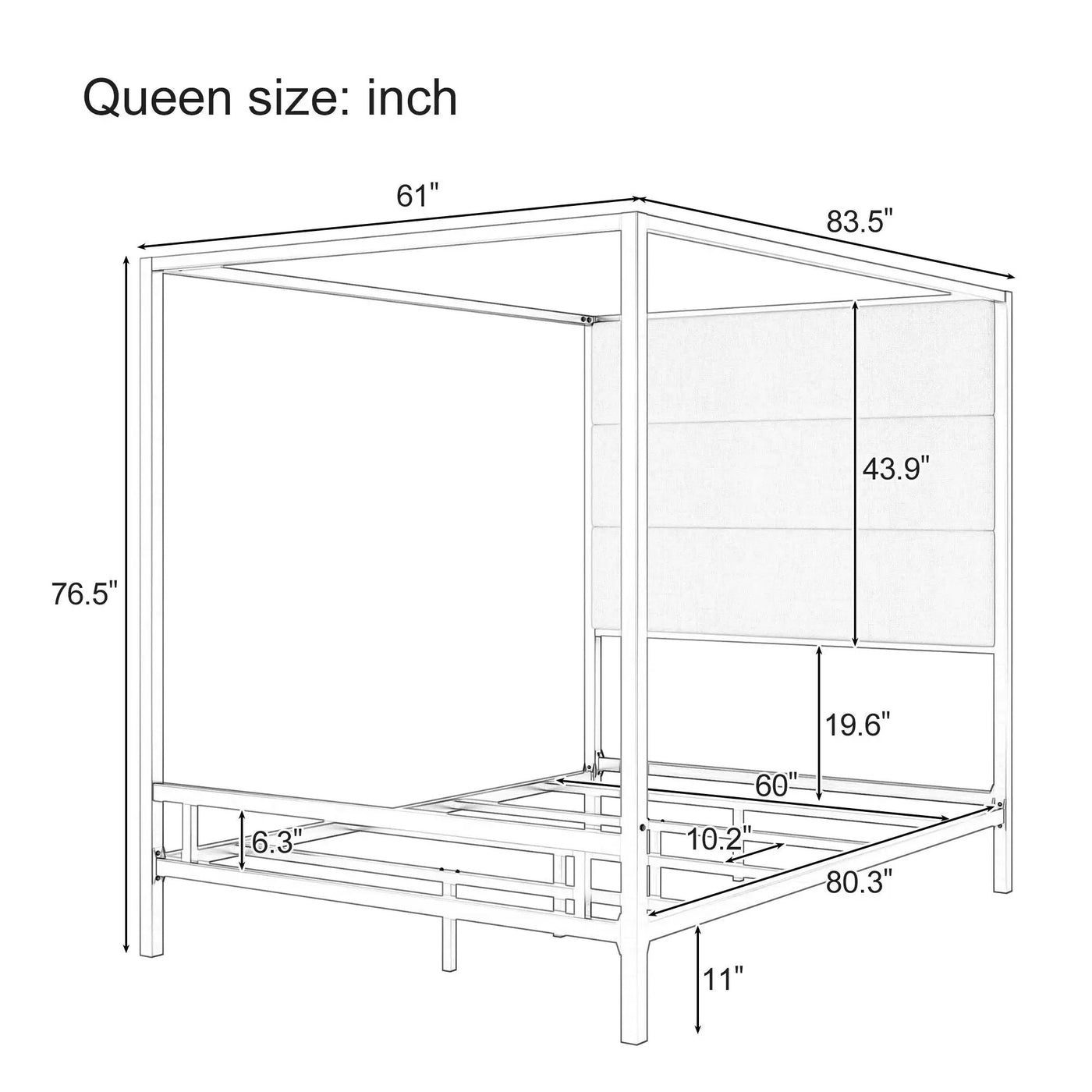 Canopy Bed With Tall Upholstered Headboard, 4 Poster Frame by HouseOfZazla