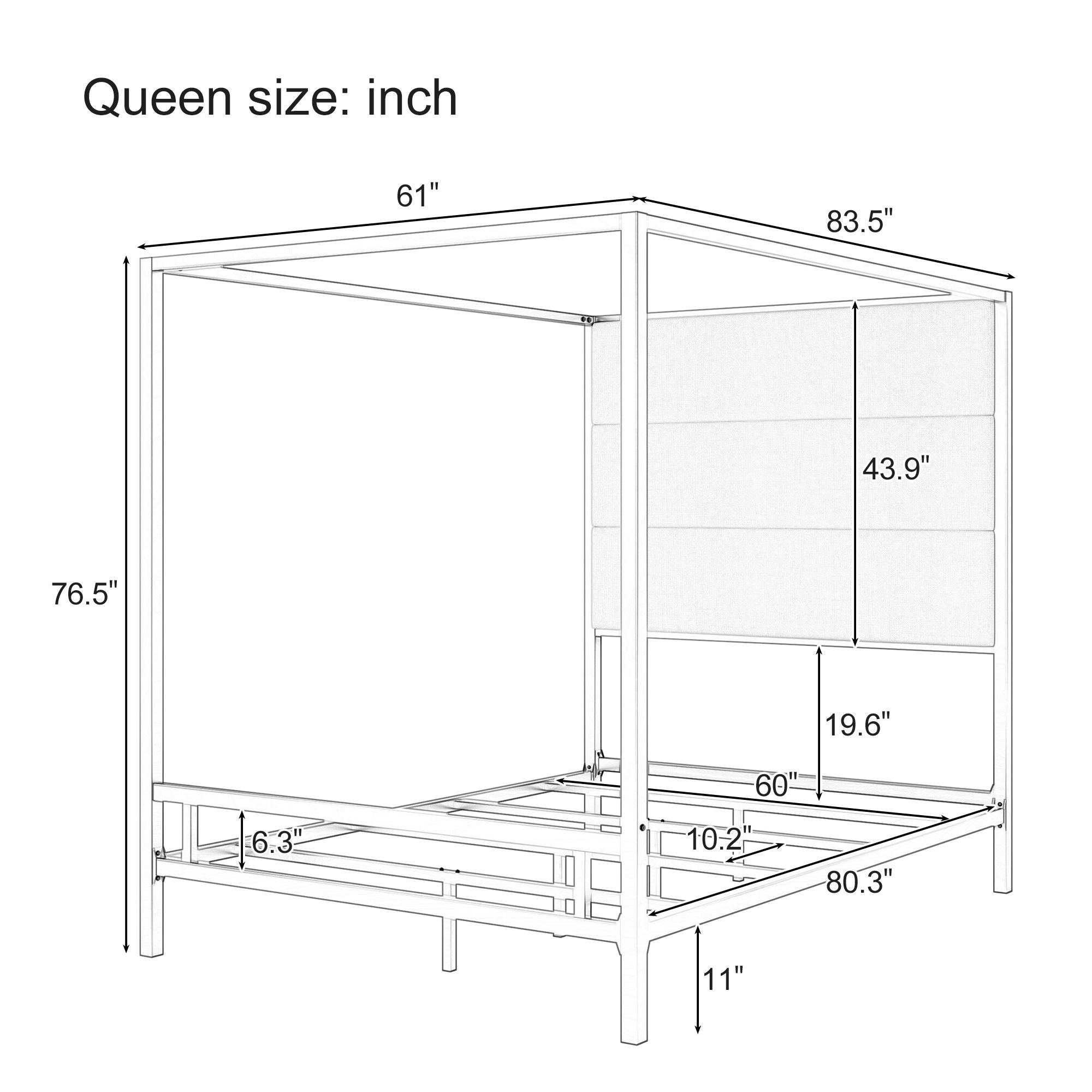 Canopy Bed With Tall Upholstered Headboard, 4 Poster Frame by HouseOfZazla