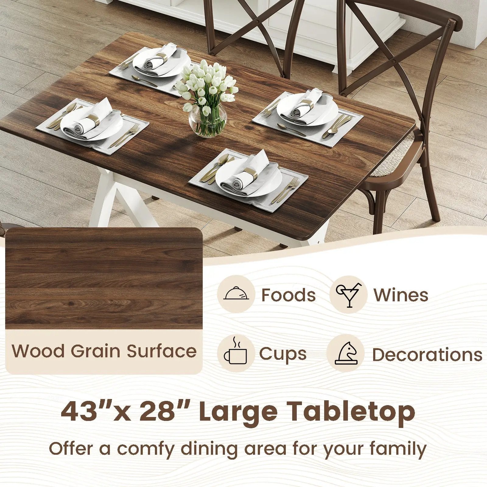 Modern Dining Table Wooden Kitchen Table with X-shaped Frame-White by DirectDeals