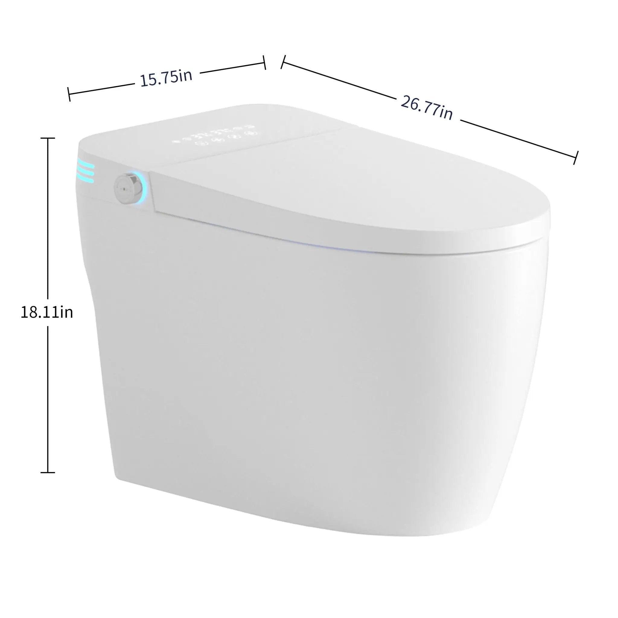 Tankless Smart Toilet With Bidet Built In, 1 Piece Bidet Toilet Seat, Auto Flush, Heated Seat, Warm Water And Dry, Adjustable Temp, Remote Control Side Know - White by HouseOfZazla