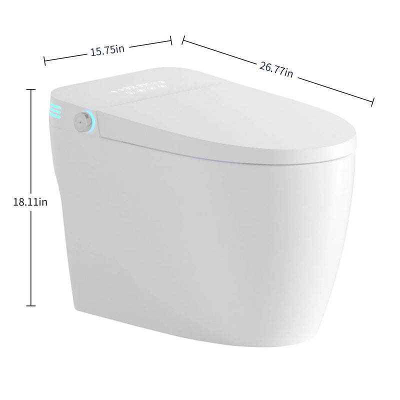 Tankless Smart Toilet With Bidet Built In, 1 Piece Bidet Toilet Seat, Auto Flush, Heated Seat, Warm Water And Dry, Adjustable Temp, Remote Control Side Know - White by HouseOfZazla