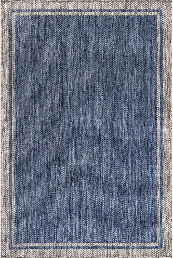 CAMILSON Outdoor Rug, 5x7 Bordered Navy Blue Gray Modern Area Rugs for Indoor and Outdoor Patios, Porches Waterproof Washable Porch Deck Outside Carpet (Bordered Navy, 5 x 7) by GreenHaven Gardens