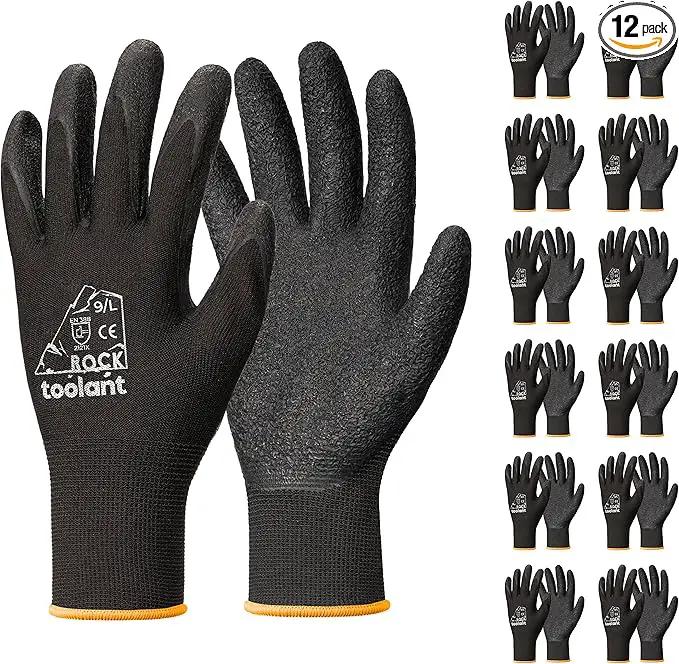 toolant Crinkle Latex Work Gloves Bulk, Rubber Coated Safety Work Gloves for Men and Women, 12 Pairs for Construction, Gardening, Warehouse (Black, Large) by GreenHaven Gardens