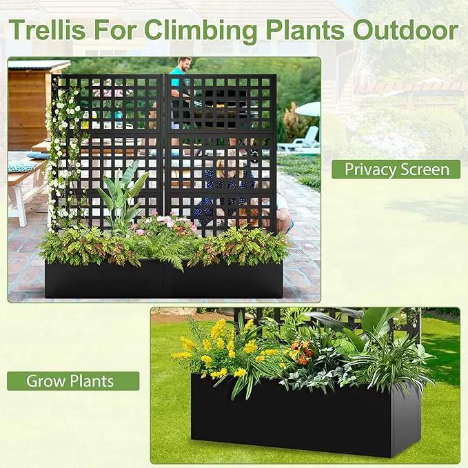 Metal Raised Garden Bed, Trellis Planters Bed with Drainage Holes for Climbing Plants, Vegetables Outdoor Privacy Screen with Planter Box 73"x35"x16", Black by GreenHaven Gardens
