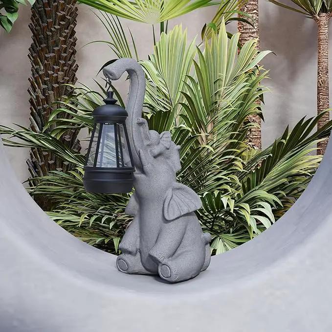 Solar Powered Outdoor Figurine Lights, 10 Inch Waterproof Animal Elephant Statue Light, Suitable for Decorations for Patio, Balcony, Lawn, Courtyard, Etc.(Trunk) by GreenHaven Gardens