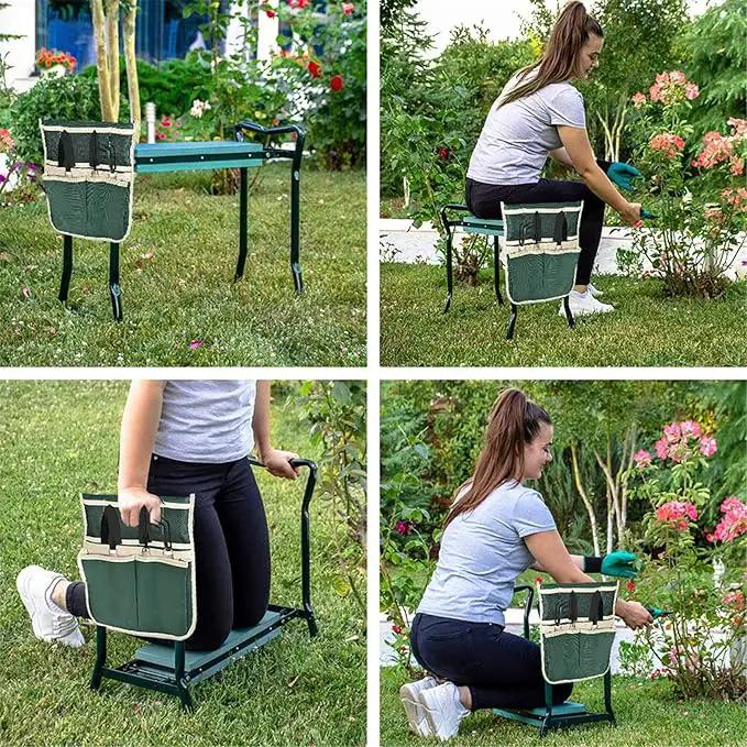 Foldable Garden Kneeler and Seat Heavy Duty Gardening Bench Soft Cushion Seat with Tool Pouch and Kneeling Pad by GreenHaven Gardens