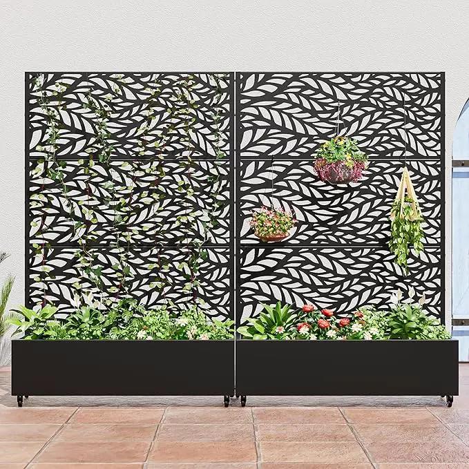 Casaphoria Metal Raised Garden Bed with Trellis and Wheels, 72"x47"x16" Planter Box for Climbing Plants, Vegetables & Vines, Features Drainage Holes and Privacy Screen (Black-Spring) by GreenHaven Gardens