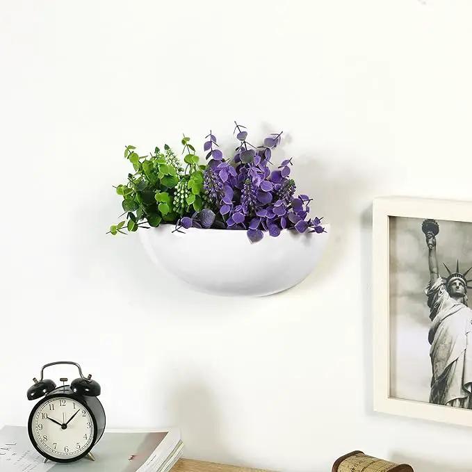 MyGift White Ceramic Wall Planters for Indoor Plants, Half Bowl Hanging Vase, Wall Mounted Succulent Planters, Set of 2 by GreenHaven Gardens