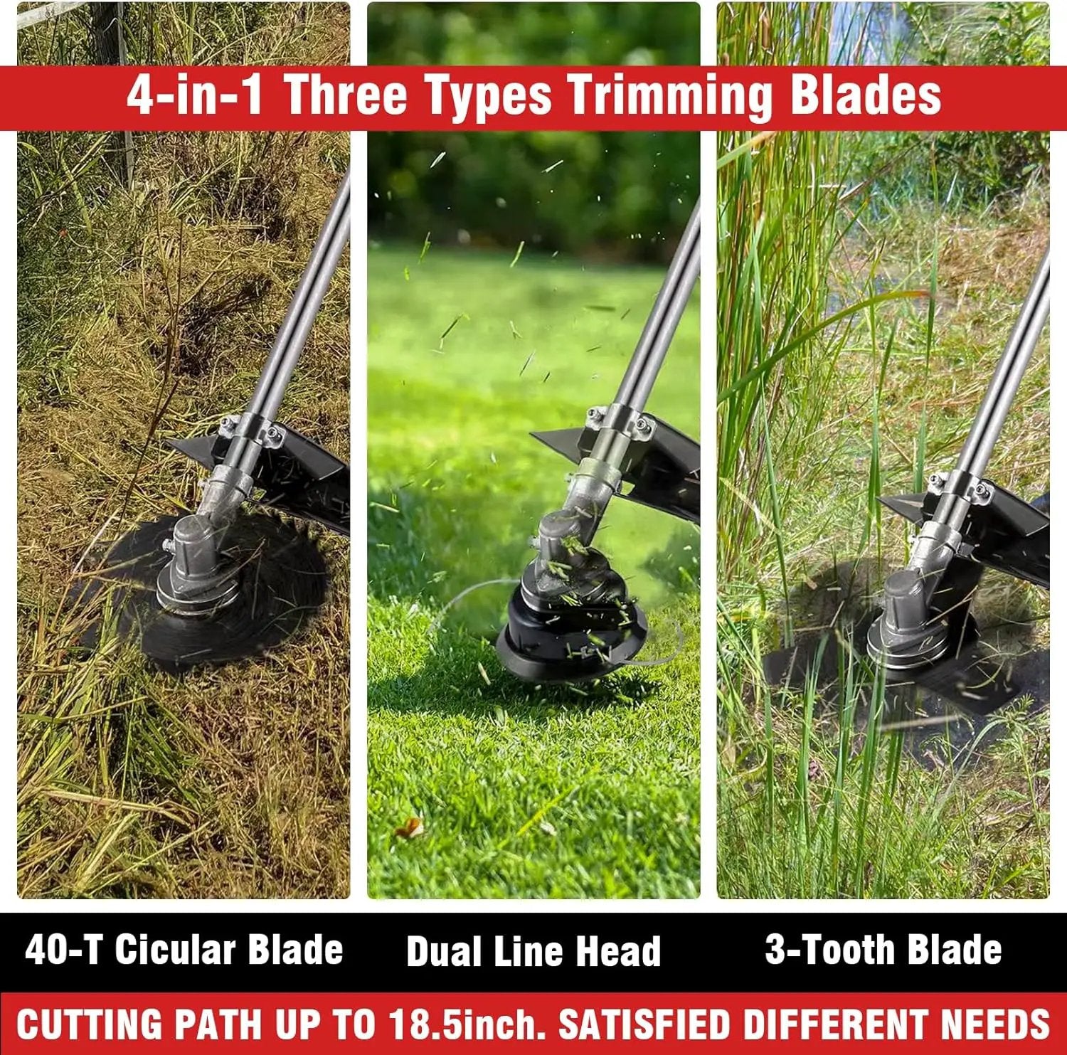 COOCHEER 58cc Gas Weed Eater, 4 in 1 String Trimmer 2-Cycle Gas Powered Brush Cutter Weed Wacker with 18.5’’ Cutting Path, Straight Shaft Weed Trimmer Grass Cutter for Yard, Lawn, Garden Care, Red by GreenHaven Gardens