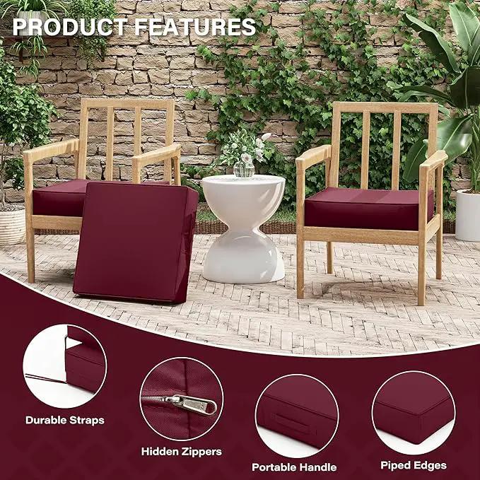 Patio Chair Cushions 19 X 19 X 4 Inch Waterproof Outdoor Seat Cushions for Patio Furniture, Outdoor Sofa Couch Pads with Ties & Handle, Set of 2, Burgundy by GreenHaven Gardens