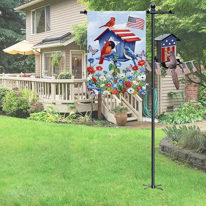 10FT Flag Pole Stand for Garden – Adjustable Outdoor Flagpole with 5-Prong Base, Freestanding Aluminum Banner Holder for 3x5ft & 28"x40" Flags – Wind-Resistant & Lightweight – Black by GreenHaven Gardens