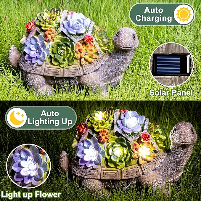 GIGALUMI 11.5 Inch Solar Garden Statues Turtle Figurine Lights for Outside Garden Decor, Yard Decorations Outdoor Housewarming Gifts for Mom, Women for Mothers Day by GreenHaven Gardens