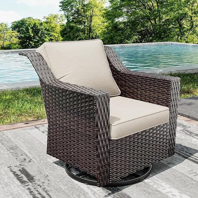 Joyside Outdoor Swivel Chair, Patio Swivel Chairs with Wide Armrest and Thick Cushions, Upgraded Large Size for Backyard, Garden, Poolside by GreenHaven Gardens