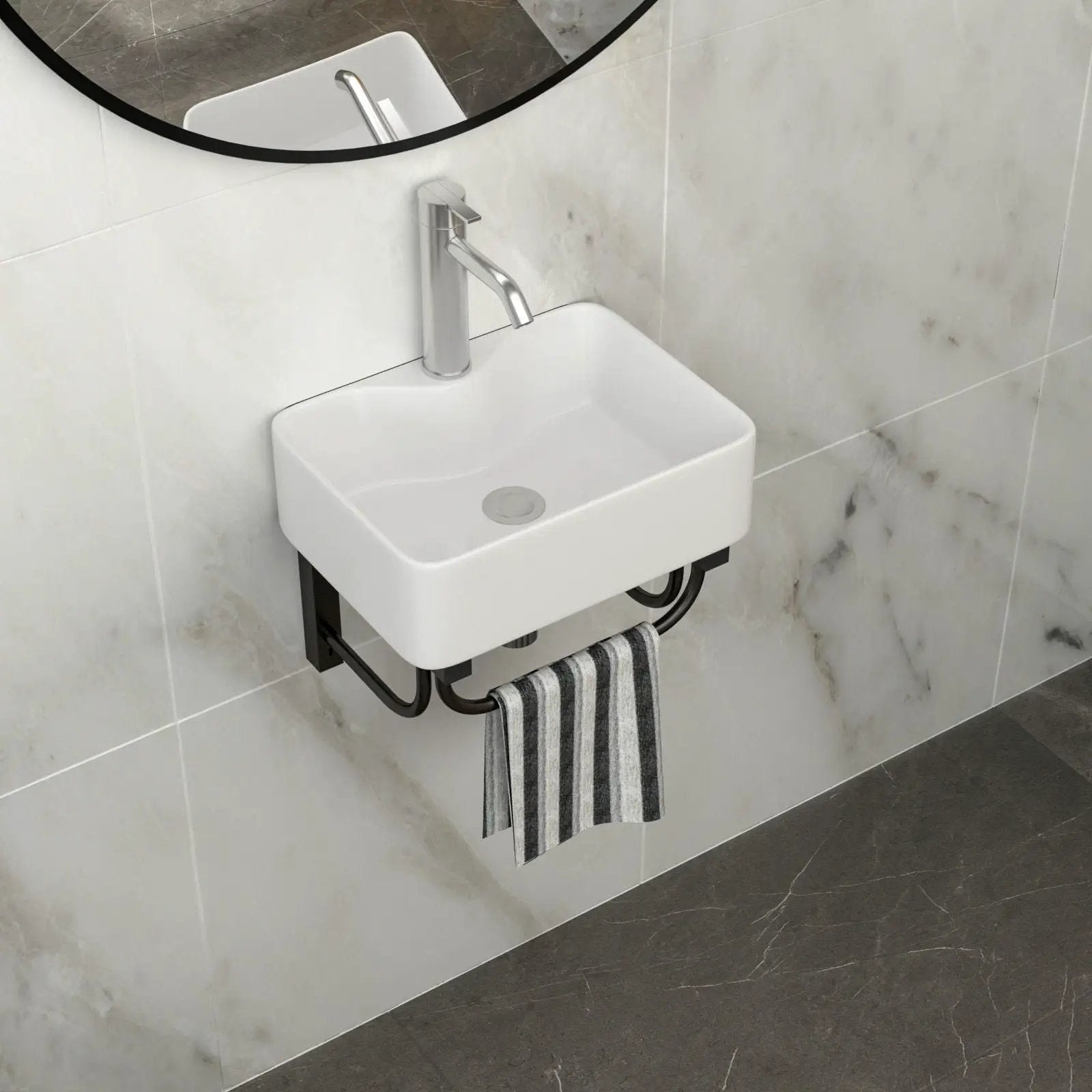 Rectangular Bathroom Sink With Towel Bar & Faucet Hole, Wall Mounted - White by Unique Piece Furniture