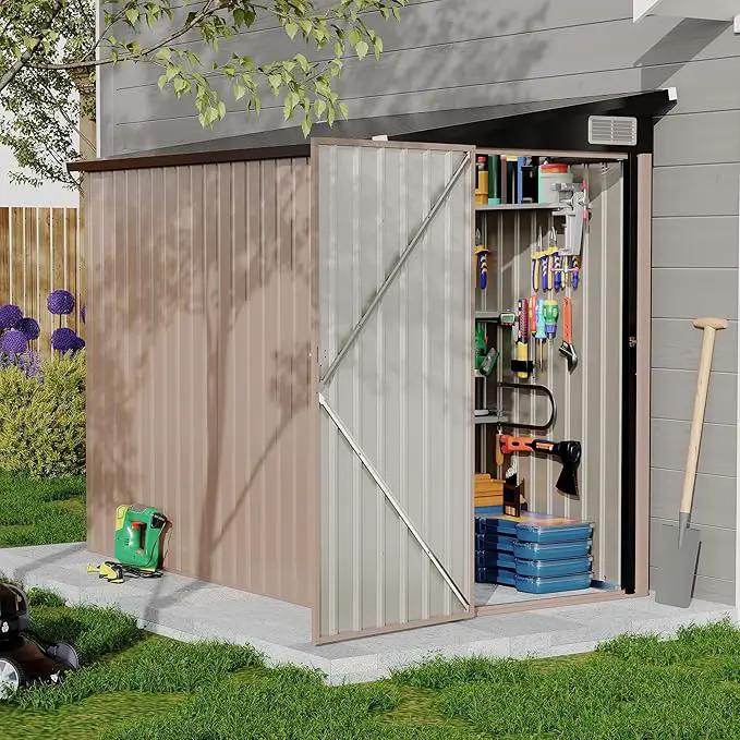 4x8 FT Metal Outdoor Lean to Storage Shed, Lean to Garden Shed Utility Tool Shed, Heavy-Duty Outdoor Metal Wall Side Storage Sheds by GreenHaven Gardens