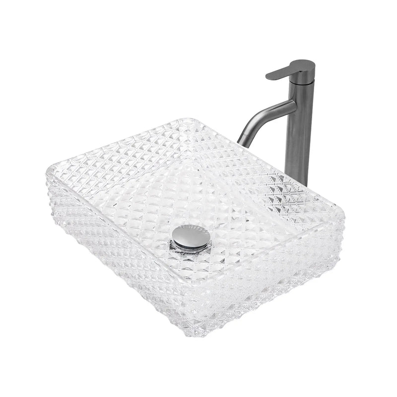 Rectangle Vessel Sink With Diamond Texture With Pop Up Drain (No Faucet) - White by HouseOfZazla