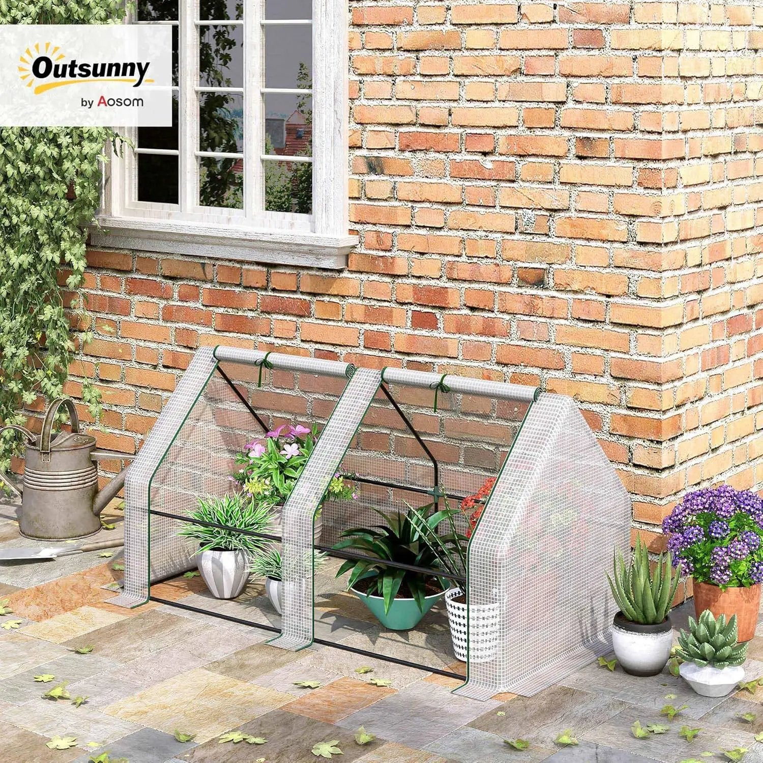Outsunny 6' x 3' x 3' Mini Greenhouse with Zippered Doors & Roll-up Windows, Portable Plant Hot House with Durable PE Cover, Water Resistant, UV Protected for Outdoor Flowers, Vegetables, White by GreenHaven Gardens