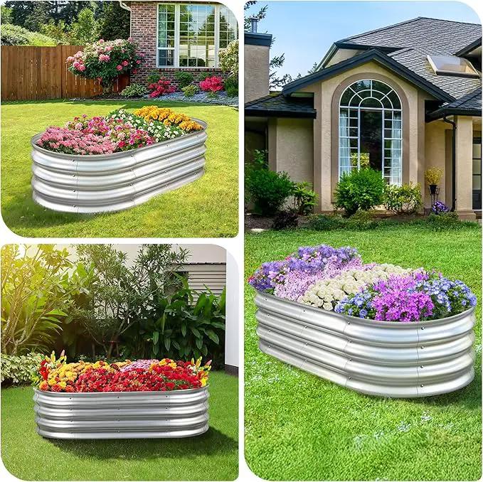Sponvatt Raised Garden Bed - Outdoor Galvanized Raised Garden Bed Planter Boxes, Large Oval Metal for Gardening Planter Box Kit,Suitable for Vegetables,Herbs (Silver, 6x3x1 Ft) by GreenHaven Gardens