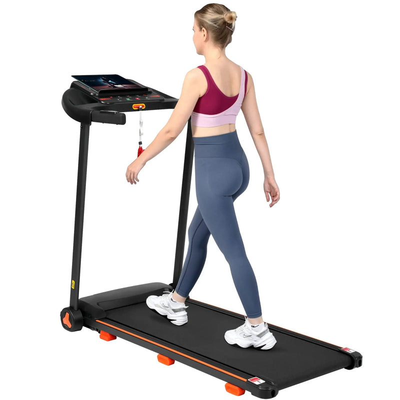 2.5Hp Quiet Folding Treadmill With Heart Rate Sensor, 300Lbs Weight Capacity, With USB Charge Station For Android & Bluetooth Speaker, 6 Shock Absorbing - Black by HouseOfZazla