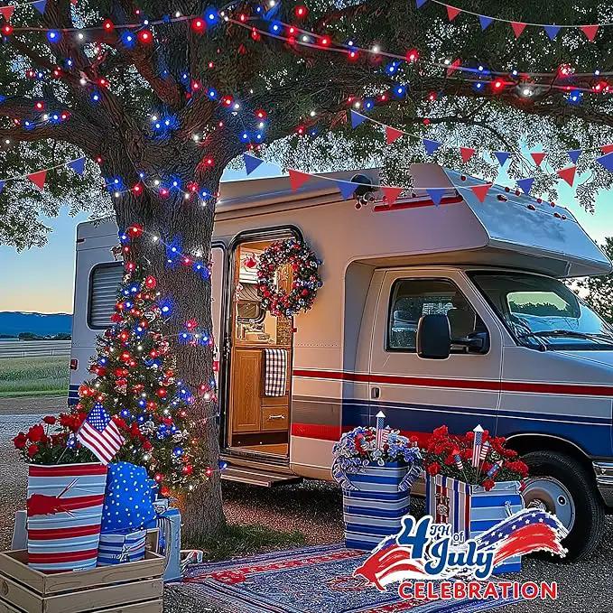 JMEXSUSS 4th of July Decorations Red White and Blue Lights, 33ft 100 LED String Light Indoor Plug-in, 8 Modes Patriotic 4th of July Lights for Indoor Outdoor Independence Day American Flag Holiday by GreenHaven Gardens