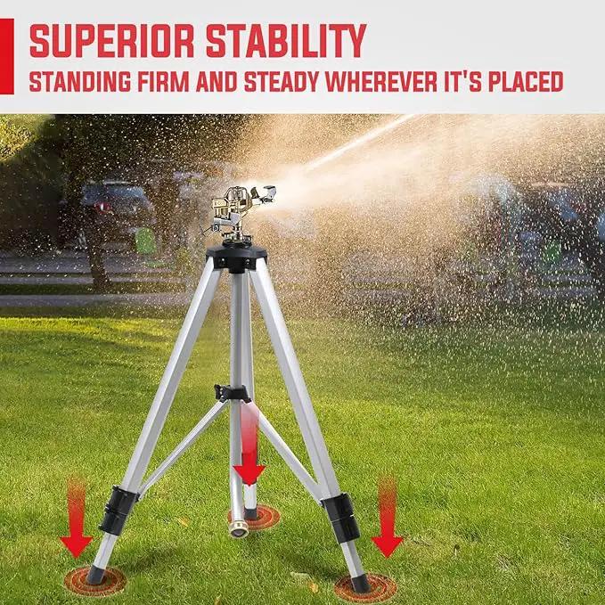 YAMATIC Impact Sprinkler on Adjustable Tripod Base, 360 Degree Large Area, Heavy Duty Adjustable Pulsator Sprinkler for Lawn, Yard and Grass Irrigation, Spray up to 20-90ft(Brass Head) by GreenHaven Gardens