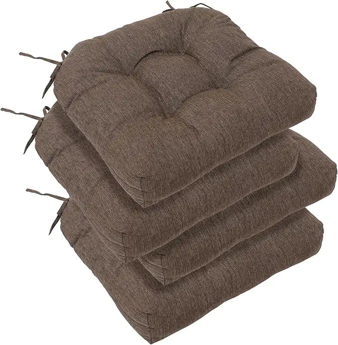 RACE LEAF Patio Chair Cushions 19x19 4 Pack, Thickened Heavy Duty Outdoor Cushions Stain & Water Resistant Non-Slip Ties Tufted (Brown) by GreenHaven Gardens