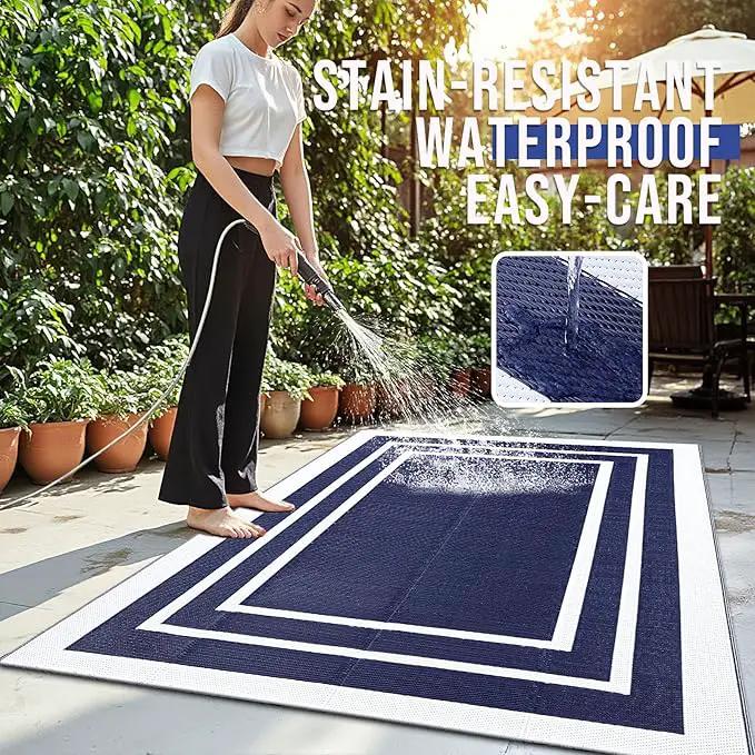 OLANLY Outdoor Rug 5x8 ft Waterproof, Reversible Outdoor Plastic Straw Rug, RV Mat, Indoor Outdoor Carpet Clearance for Patio, Camping, Balcony, Deck, Backyard, Navy & White by GreenHaven Gardens
