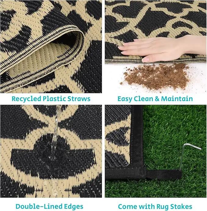 HEBE Outdoor Rug Waterproof 5x8, Reversible Plastic Straw Rug RV Camping Rug, Indoor Outdoor Patio Mat Clearance, Outside Carpet for Porch,Deck,Camper,Balcony,Backyard,Picnic by GreenHaven Gardens