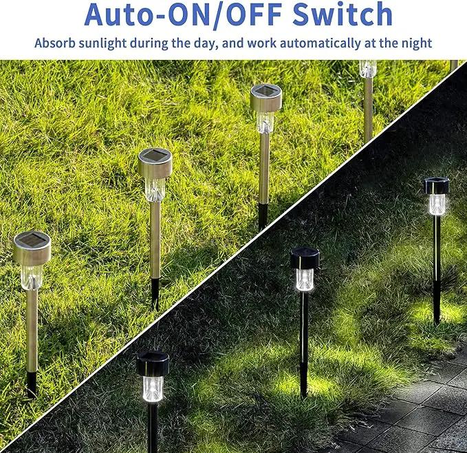 GIGALUMI Solar Pathway Lights 12 Pack, Stainless Steel IP44 Waterproof Auto On/Off Outdoor LED Pathway Landscape Solar Lights for Garden, Yard, Patio, Path and Walkway. (Cold White) by GreenHaven Gardens