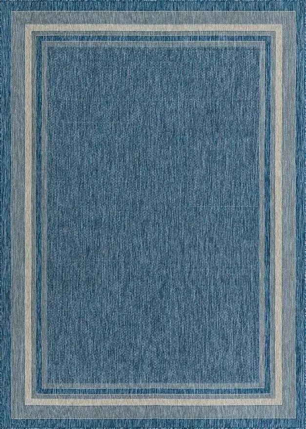 Unique Loom Outdoor Border Collection Area Rug - Soft Border (8' x 11' 4" Rectangle, Blue/ Ivory) by GreenHaven Gardens