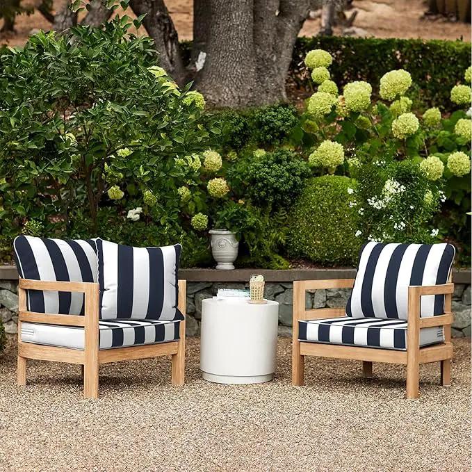 LVTXIII Outdoor/Indoor Deep Seat Cushion Patio Seat and Back Cushion Set All-Weather Replacement Chair Cushion for Garden Furniture Decoration, 24"x24"x4", Cabana Navy by GreenHaven Gardens