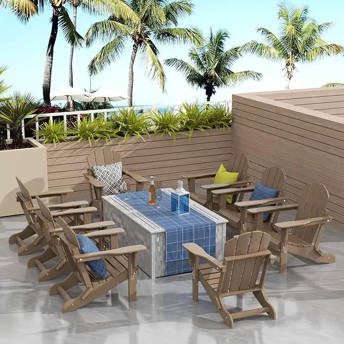 Westin Outdoors Laguna WO Outdoor Adirondack Folding Patio Chairs 8 PCS Set Retro Beach Aesthetic for Backyard, Lawn, Patio, Deck, Garden, Weather Resistant Polyethylene Plastic Lounger (W W) by GreenHaven Gardens