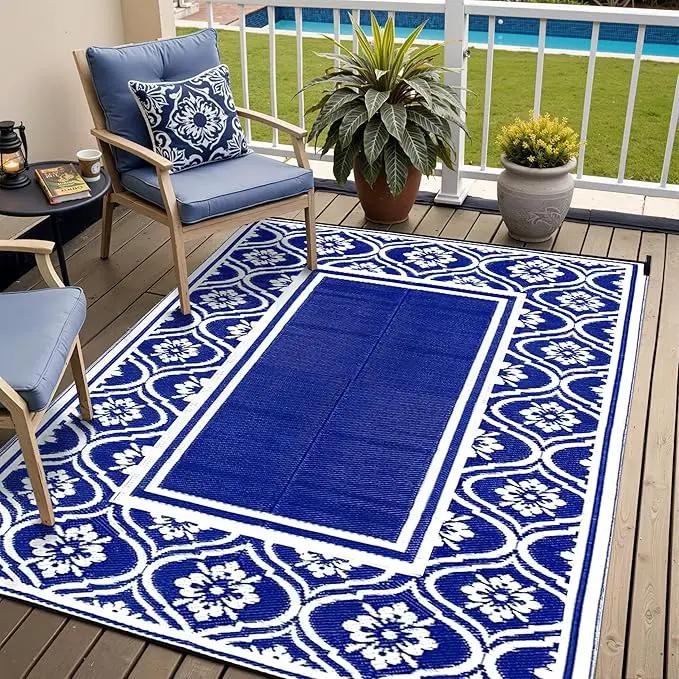 Plastic Outdoor Rug 6'x9' Waterproof Camping Carpet Outside Area Rug Reversible Light Blue Rugs for RV Deck Entryance Porch Picnic Balcony Beach by GreenHaven Gardens