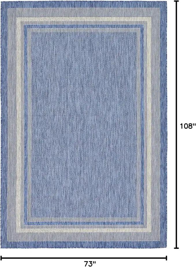 Unique Loom Outdoor Border Collection Area Rug - Soft Border (6' 1" x 9' Rectangle, Blue/ Ivory) by GreenHaven Gardens